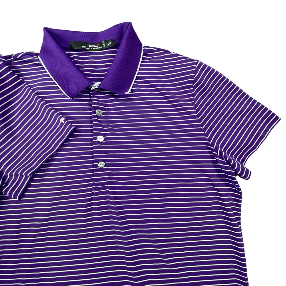 Ralph Lauren Polo Shirt Womens Large Pruple Striped Golf Performance Wicking RLX